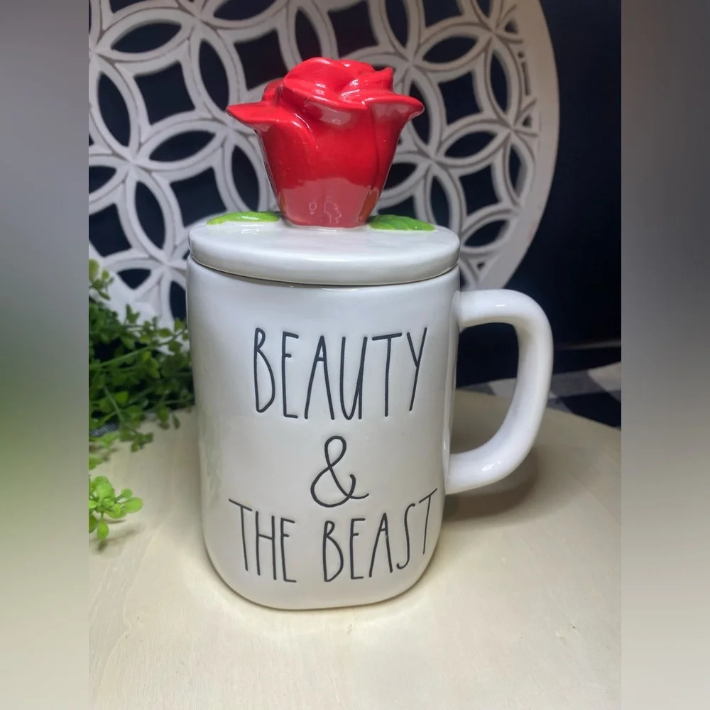 Rae Dunn Disney Princess Beauty & The Beast Rose Topper Mug Belle White